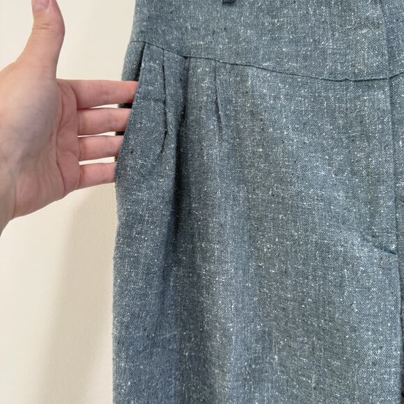 Vintage Womens Wool High Waist Yoke Pleated Teal Trousers Sz 12 Classic 70s 80s - Picture 3 of 7